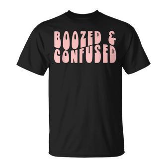 Groovy Bachelorette Bridal Bride Party Boozed And Confused T-Shirt - Monsterry