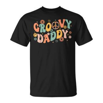 Groovy Daddy Birthday Party Peace Sign Dad 60S 70S Hippie T-Shirt - Seseable