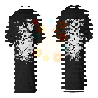 Groovy Peace Hand Sign Hippie Theme Party Outfit 60S 70S T-Shirt | Mazezy