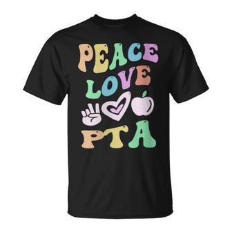 Groovy Peace Love Pta Retro Parent Teacher Association Mom T-Shirt - Monsterry
