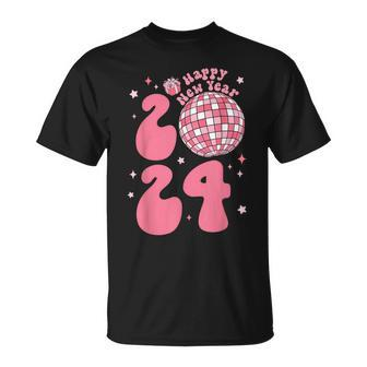 Groovy Pink Happy New Year 2024 Disco Nye New Years Eve T-Shirt | Mazezy