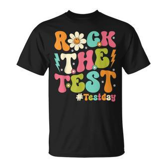 Groovy Rock The Test Motivational Retro Teachers Testing Day T-Shirt - Monsterry