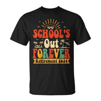 Groovy School's Out Forever Retired Teacher Retirement 2024 T-Shirt - Thegiftio UK
