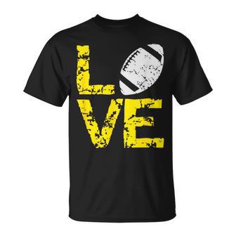 Grunge Love Football Ball Yellow Gold Team Colors T-Shirt - Monsterry