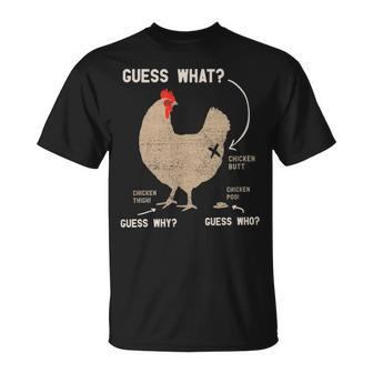 Guess What Chicken Butt Guess Why Chicken Thigh Who Poo T-Shirt | Mazezy