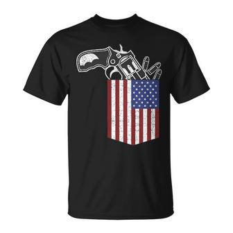 Gun In American Flag Pocket Patriotic 4Th Of July T-Shirt - Monsterry CA