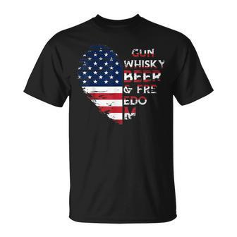 Gun Whisky Beerss & Freedom American Flag T T-Shirt - Monsterry