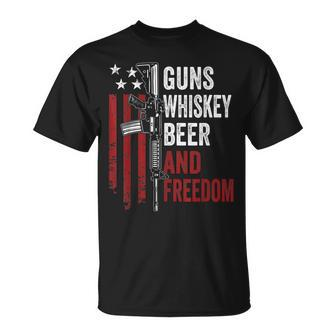 Guns Whisky Beer And Freedom Drinking Ar15 Gun T-Shirt - Monsterry