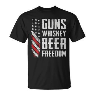 Guns Whisky Beer Freedom Pro Guns Drinking On Back T-Shirt - Monsterry