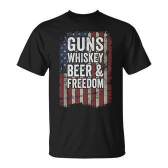 Guns Whisky Beer And Freedom Pro Gun Drinking Usa T-Shirt - Monsterry