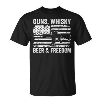 Guns Whisky Beer And Freedom Usa Pro Gun Drinking T-Shirt - Monsterry DE