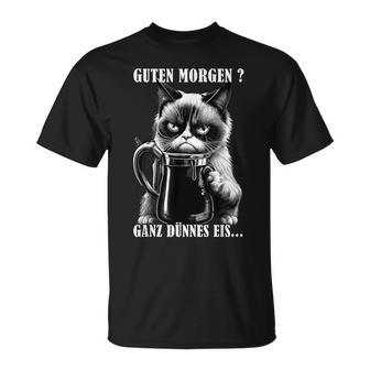 Guten Morgen Ganz Thin Eis German Language Cat Kaffee Black T-Shirt - Seseable