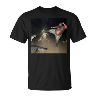 Guy Kicking An Alligator T-Shirt - Seseable