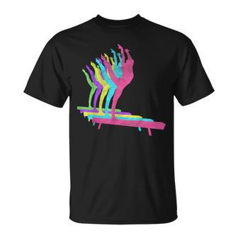 Gymnast Girl On Balance Beam 80S Colors 1980S T-Shirt - Monsterry