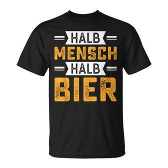 Halb Mensch Halb Bier T-Shirt, Lustiges Spruch-Shirt für Bierliebhaber - Seseable