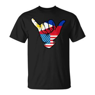 Half Filipino And American Philippines Usa Flag Shaka Hand T-Shirt - Seseable