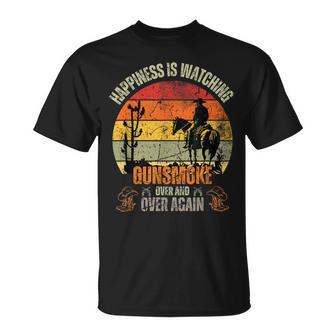 Happiness Is Watching Gun-Smoke Over And Vintage Cowboys T-Shirt | Mazezy