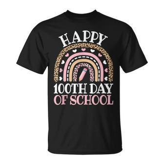 Happy 100Th Day Of School 100 Days Leopard Rainbow T-Shirt - Monsterry DE