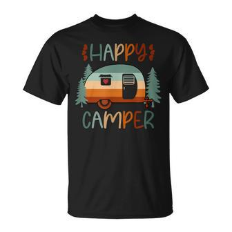 Happy Camper Vintage Distressed Matching Cute Camping T-Shirt - Monsterry