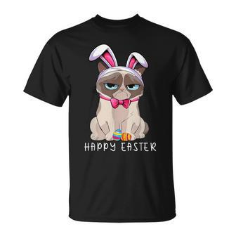 Happy Easter Bunny Pajama Dress Cat Grumpy Rabbit Ears T-Shirt - Seseable