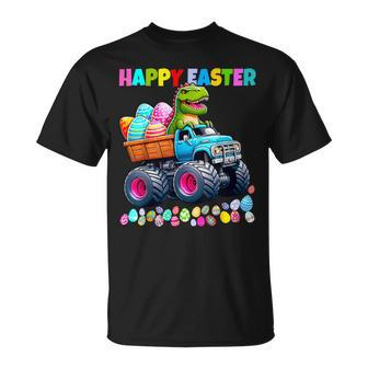 Happy Easter Eggs With Monster Truck Dinosaur T-Rex T-Shirt - Seseable
