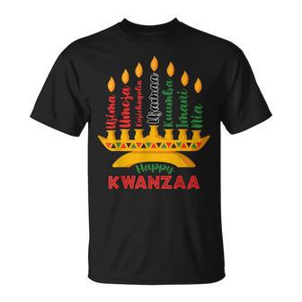 Happy Kwanzaa Kinara Seven Candles Principles Of Kwanzaa T-Shirt - Seseable
