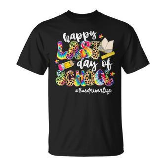 Happy Last Day Of School Bus Driver Life Leopard Tie Dye T-Shirt - Seseable