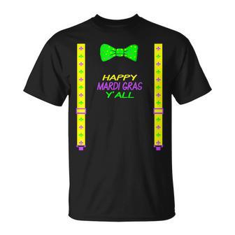 Happy Mardi Gras Yall Bow Tie & Suspender Dye T-Shirt - Monsterry UK