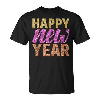 Happy New Year 2022 Sparkling Letters New Years Eve T-Shirt - Thegiftio UK