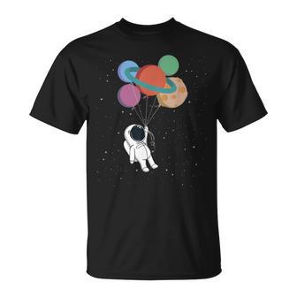 Happy Spaceman Keeps Planets Like Balloons In Space By Glow T-Shirt - Monsterry AU