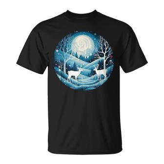 Happy Winter Scenery At Night With Animals And Snow Costume T-Shirt - Seseable