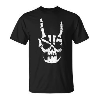 Hard Rock Skull Horn Hands Heavy Metal Gothic T-Shirt - Seseable