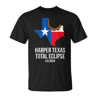 Harper Texas Total Eclipse 2024 Tx State Outline Texan Flag T-Shirt - Seseable