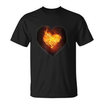 Heart On Fire Flames Heart T-Shirt - Monsterry