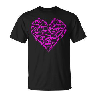 Heart Gun Love Guns Pro Guns Valentine's Day Firearms T-Shirt - Monsterry UK