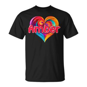 I Heart Love Amber First Name Colorful Named T-Shirt - Seseable