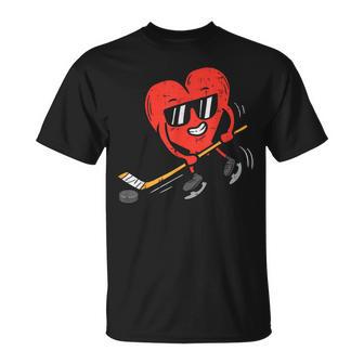 Heart Playing Ice Hockey Valentines Day Love Sports Boys T-Shirt - Monsterry AU