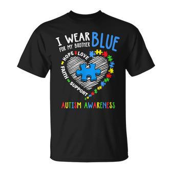 Heart I Wear Blue For My Brother Autism Awareness Month T-Shirt - Monsterry DE