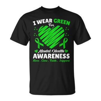 Heart I Wear Green For Mental Health Awareness Month 2024 T-Shirt - Monsterry DE