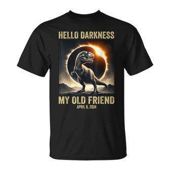 Hello Darkness Dino T-Rex Solar Eclipse April 8 2024 T-Shirt - Seseable