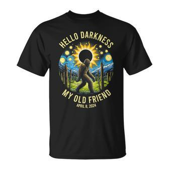 Hello Darkness My Old Friend Bigfoot Solar Eclipse 2024 T-Shirt | Mazezy