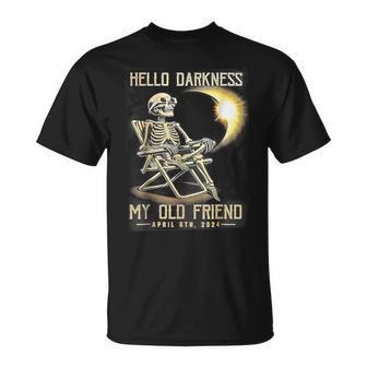 Hello Darkness My Old Friend Skeleton Solar Eclipse T- T-Shirt - Seseable