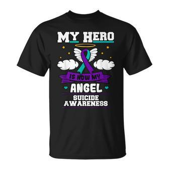 My Hero Is Now My Angel Suicide Purple Turquoise Semicolon T-Shirt - Monsterry AU