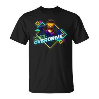 Herren-T-Shirt Schwarz, Neon Overdrive Grafik, Retro-Gamer-Design - Seseable