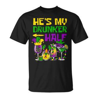 He's My Drunker Half Mardi Gras Matching Couple Boyfriend T-Shirt - Thegiftio