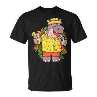 Hippo In Hawaiian Outfit And Shades Vacation T-Shirt - Monsterry AU
