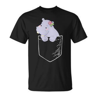 Hippopotamus in Tasche Schwarzes T-Shirt, Lustiges Tiermotiv Tee - Seseable