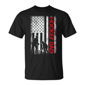 Hockey Dad Us American Flag Usa 4Th July Vintage Fathers Day T-Shirt - Thegiftio UK