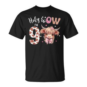 Holy Cow I'm 9 Highland Cow Print 9Th Birthday Girl T-Shirt - Monsterry UK