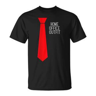 Home Office Outfit Red Tie Telecommute Working From Home T-Shirt - Monsterry